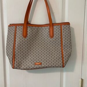 Fossil Gray and Orange Tote Bag with Elegant Design
